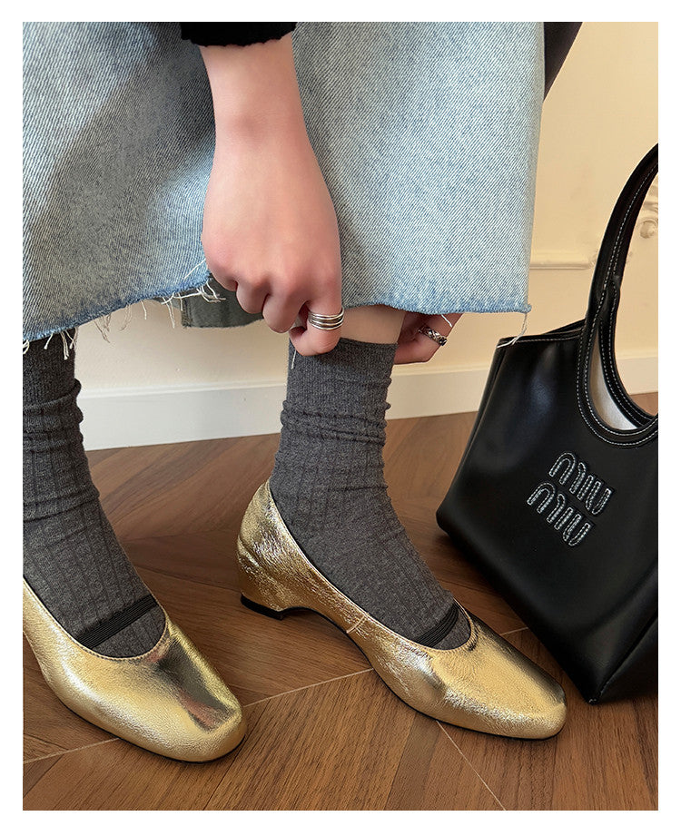 Karin Luna In Stock Spot Goods    Retro Elastic Band Chunky Heel Single Shoes