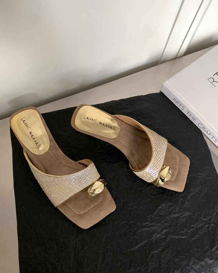 Karin Luna Fish Skin Series~Minimalist Square Toe Popular Irregular Heel Slippers