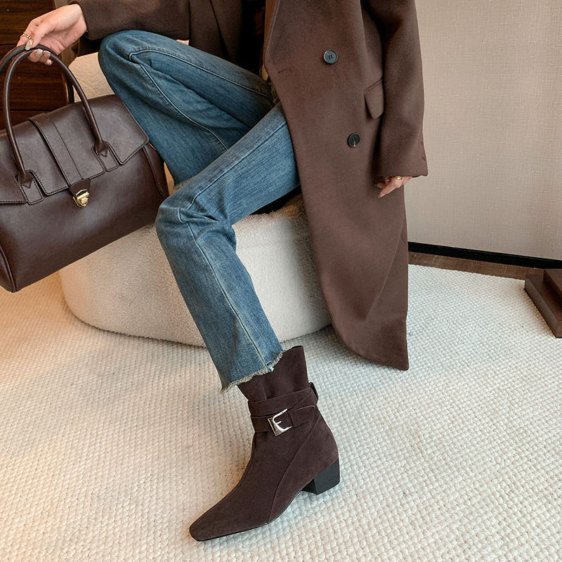 Karin Luna In Stock In Stock Hot-Selling Basic Old Money Style Retro Belt Buckle Short Boots