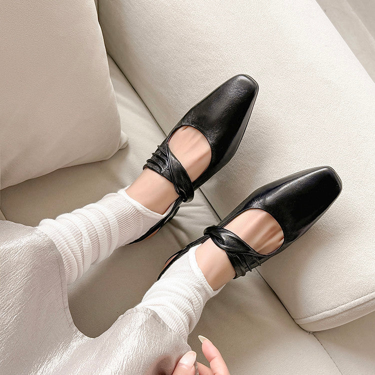 Karin Luna In Stock  Spot Goods Small Square Toe Wrinkled Chunky Heel Closed-Toe Sandals