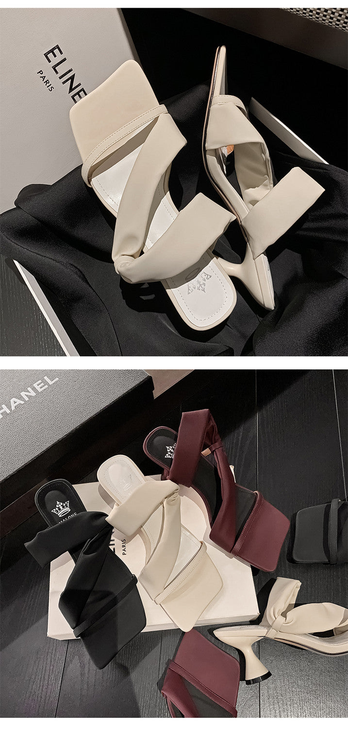 Karin Luna Best-selling in stock Minimalist Style  All-Matching Irregular Ultra-Soft Strap Square Toe High Heels
