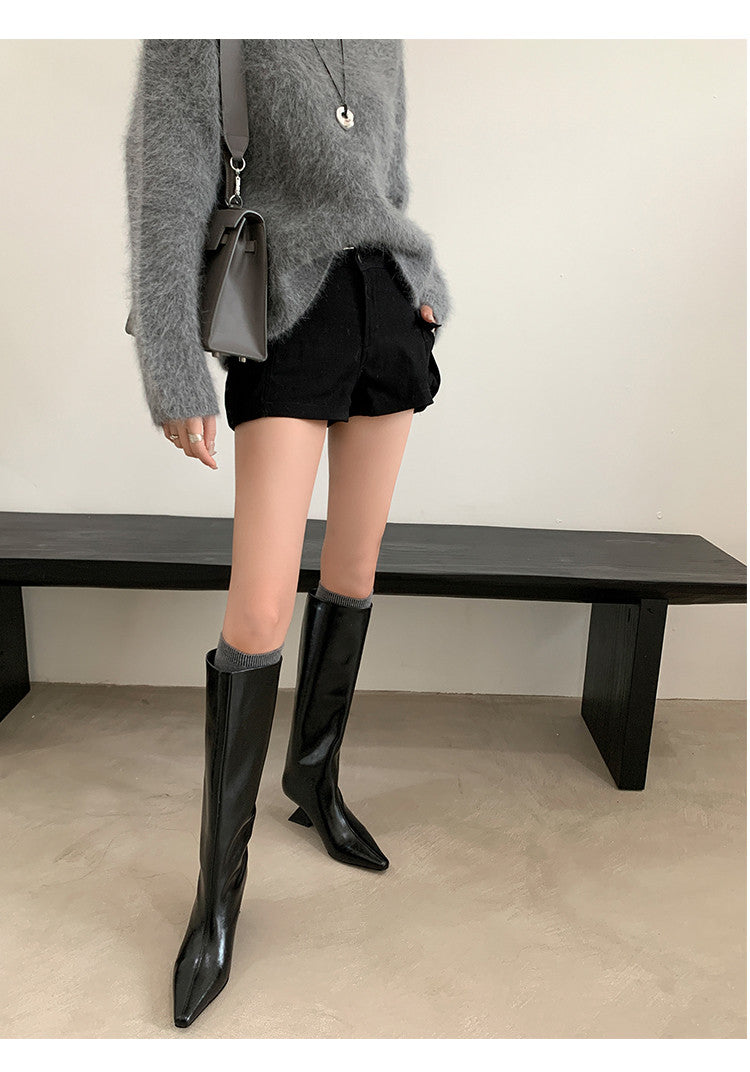Karin Luna European and American Style Unisex Square-Toed Long Boots