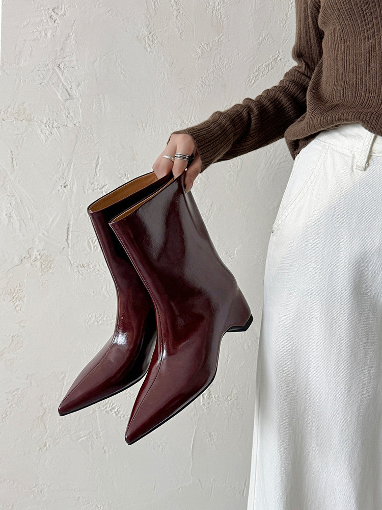 Karin Luna Elegant Pointed Toe Hidden Wedge Short Boots