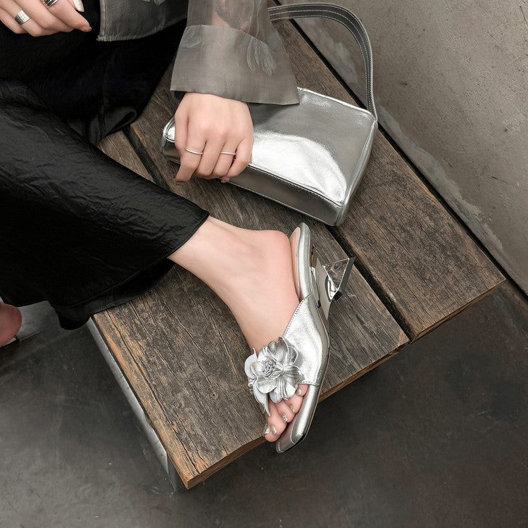 Karin Luna In Stock Spot Goods Camellia Classic style retro square toe shaped heel slippers