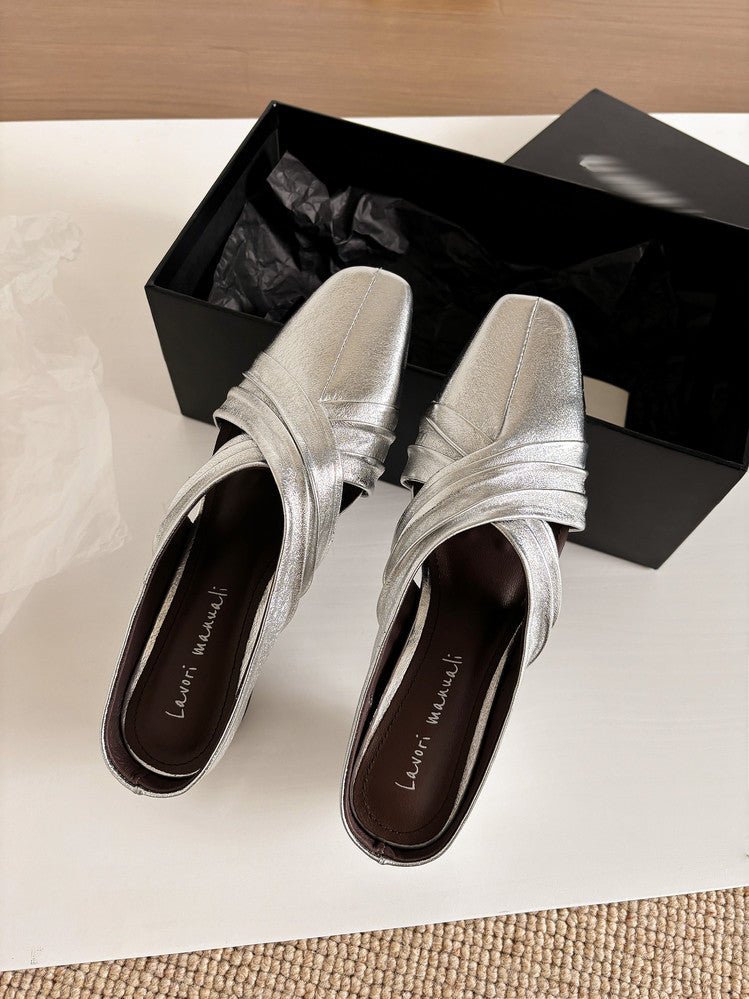 Karin Luna In Stock In Stock Basic Elegant Fairy Style Small Square Toe Sheepskin Slippers