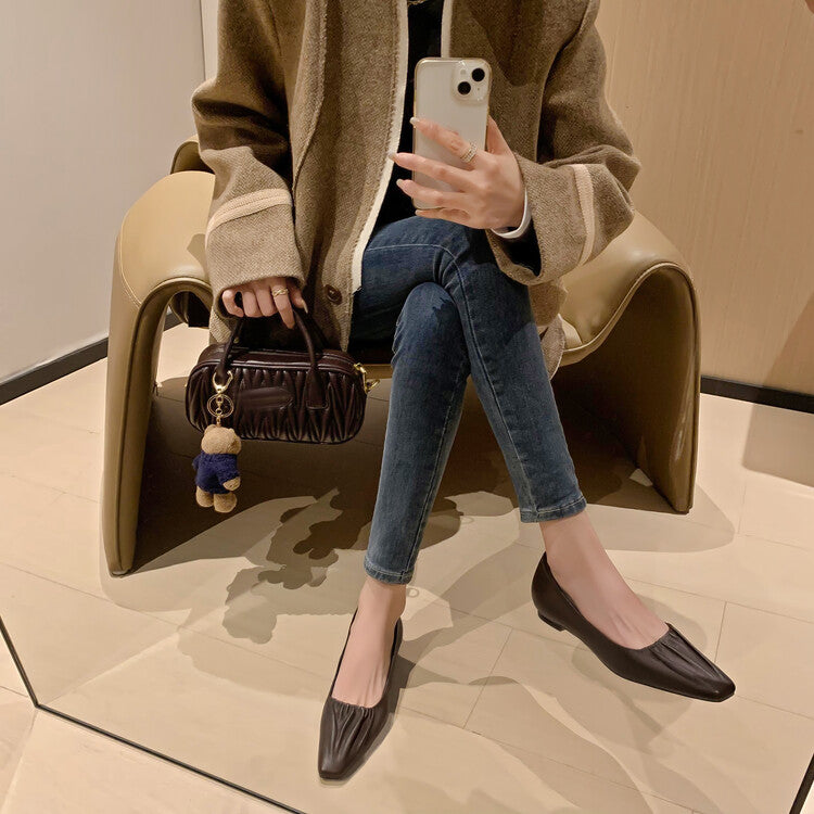 Karin Luna fell in love at first sight~ Spot Goods  Spot Goods Vintage Wrinkled Hollow Soft Sheepskin Elegant Versatile Single Shoes