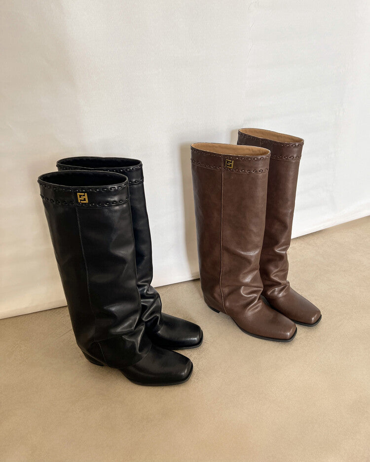 Karin Luna cool girl Stylish and Sweet Square-Toe Booties