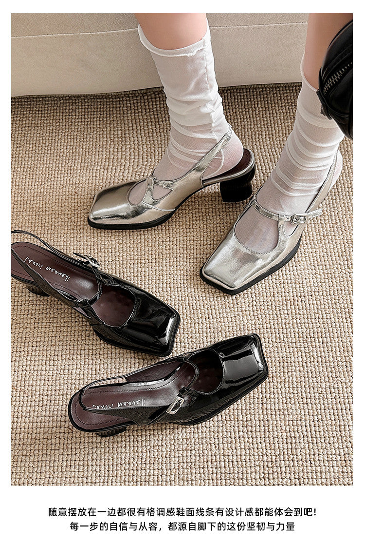 Karin Luna In Stock In Stock  Unique European and American Style Square-Toed Chunky Heel Closed-Toe Sandals