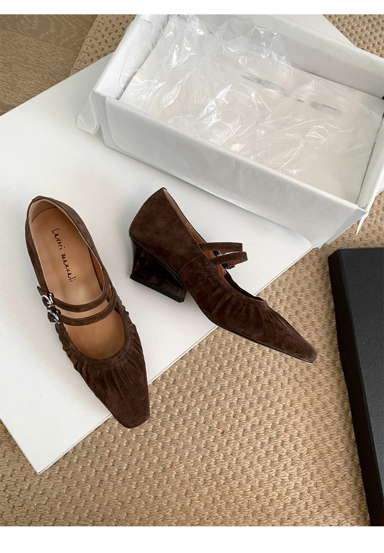 Karin Luna Full Leather Inside and Out Popular Element Amber Heel Elegant French Style Single Shoes