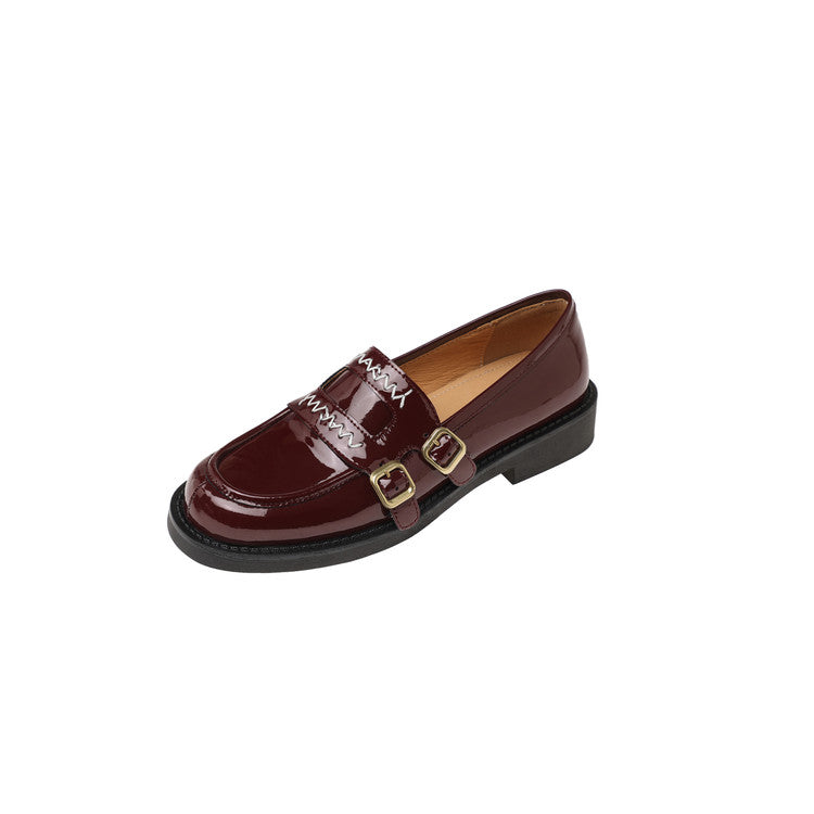 Karin Luna In Stock Spot Goods  Retro Style Slip-On Metal Buckle Loafers