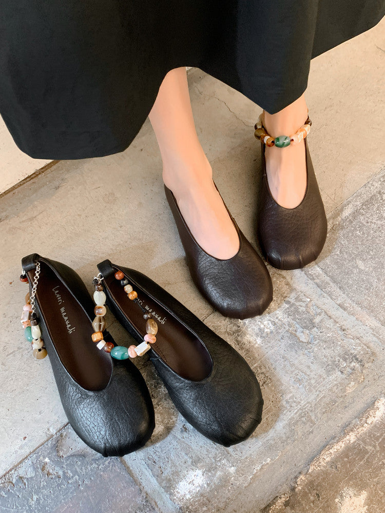 Karin Luna Full Layer Inside and Out~Elephant Pattern Round Toe Hidden Wedge Granny Shoes