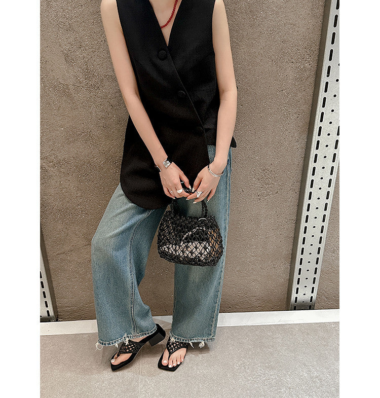 Karin Luna Hot-Selling Braided Style  In stock Toe-strap Woven Sofa Insole Slippers