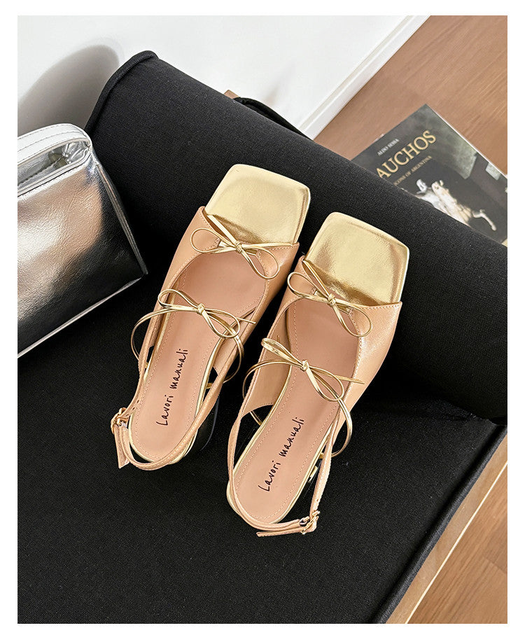 Karin Luna In Stock Spot Goods Square Toe Double Bow Thick Heel Sandals
