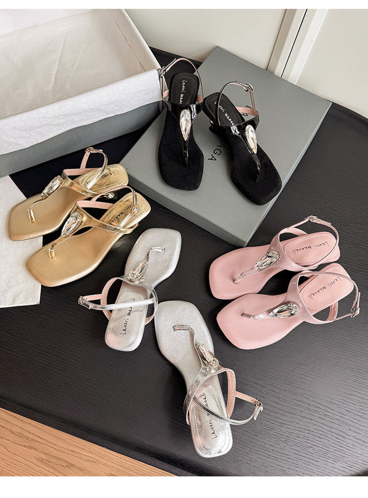 Karin Luna Bestseller Element Square Toe Irregular Heel Super Stable Toe Clip Sandals