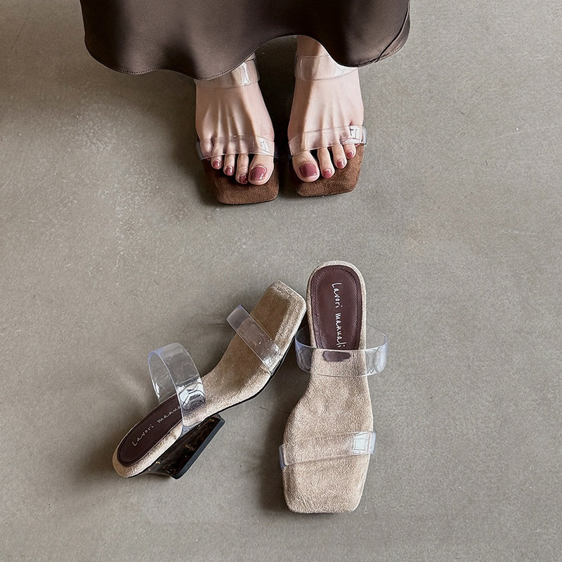 Karin Luna Hot-Selling Amber Element~Spot Goods Spot Goods Transparent tpu   Minimalist Square-Toed One-Strap Slippers