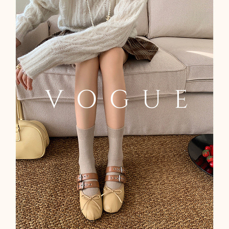 Karin Luna In Stock Spot Goods Minimalist Retro Round Toe Mary Jane Bowknot Height-Increasing Flats