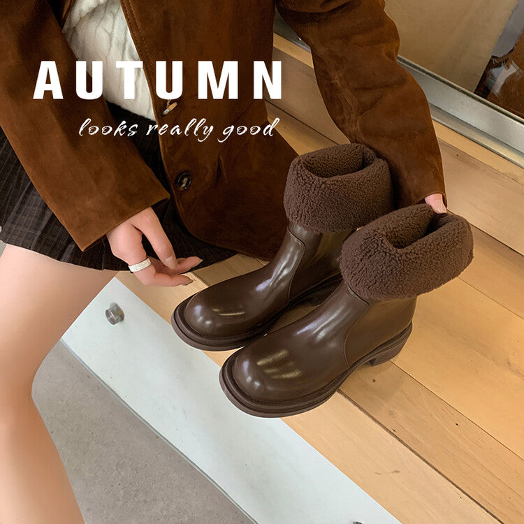 Karin Luna Classic Basic Style   Convertible Foldable Hidden Buckle Snow Fur Shoes Full cowhide Basic Flat Short Boots
