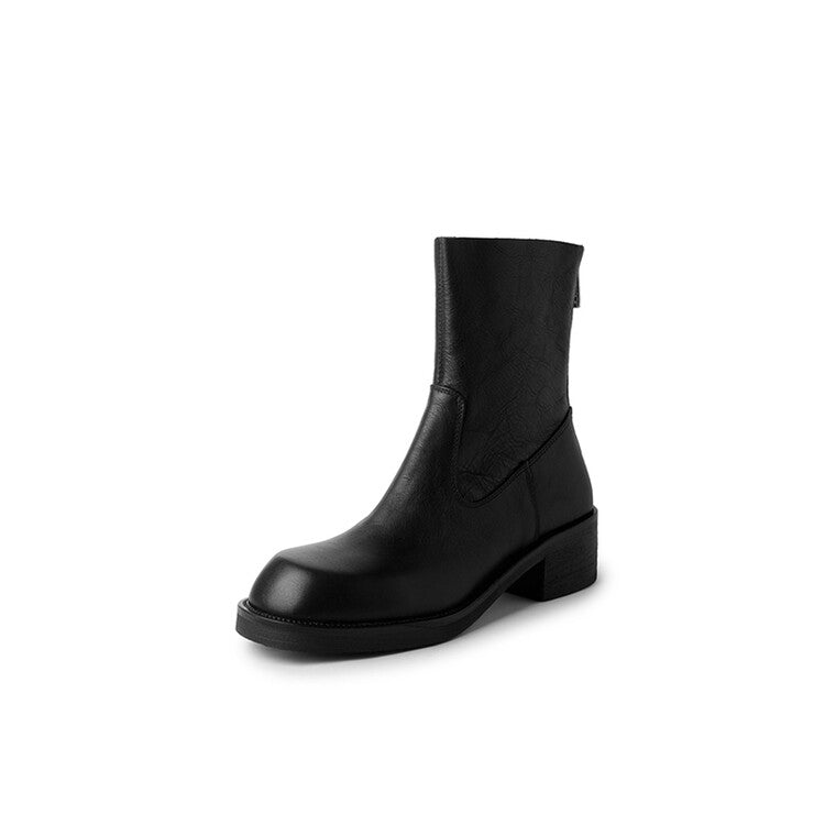 Karin Luna In Stock Spot Goods  Full-grain leather inside and out   Minimalist Texture  Round Toe Flat Bottom Basic Short Boots