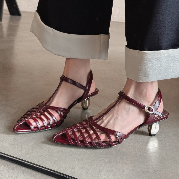 Karin Luna French Hollow Toe Metal Heel Elegant Sandals