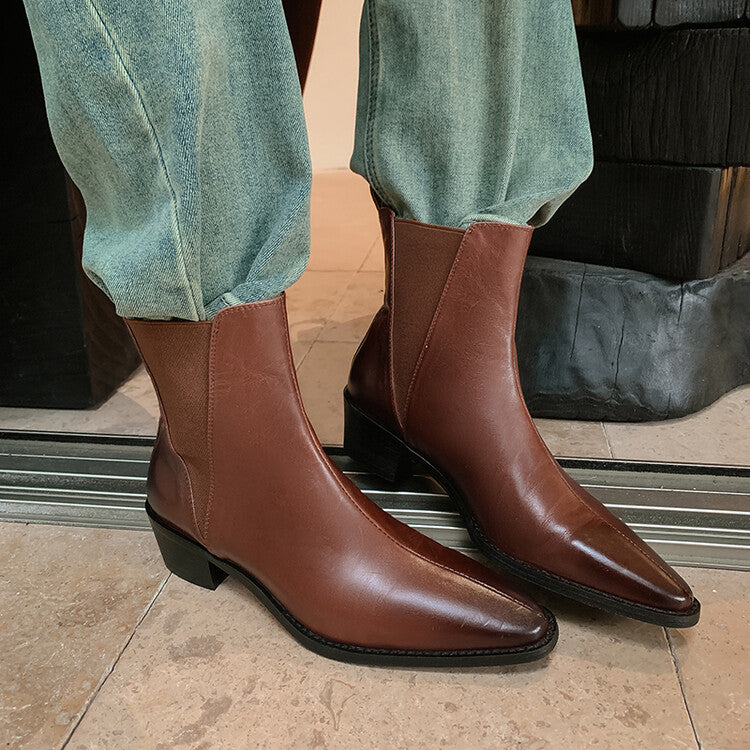 Karin Luna In Stock In stock   Classic first-layer cowhide Chelsea elastic ankle boots