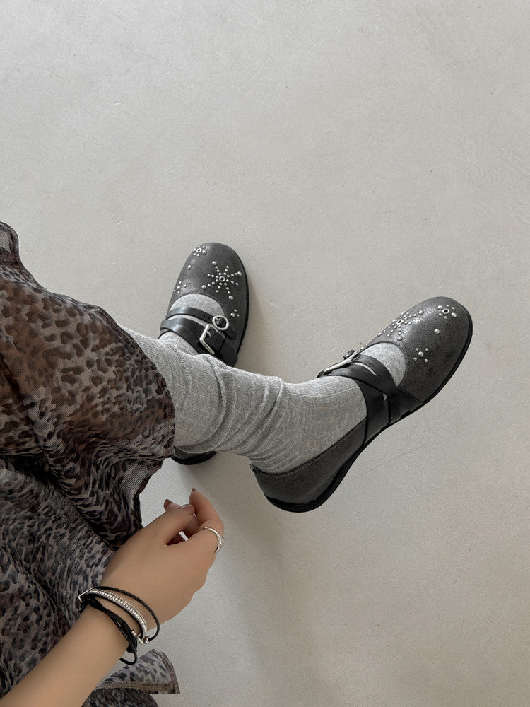 Karin Luna In Stock Spot Goods Studded Rivet Hidden Wedge Mary Jane Shoes
