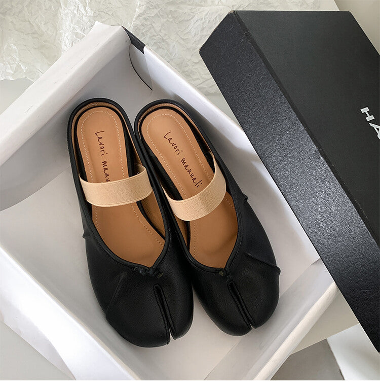 Karin Luna Classic Split-Toe Shoes  Explosive Pattern One-Strap Mary Jane Height-Increasing Full Leather Closed-Toe Slippers