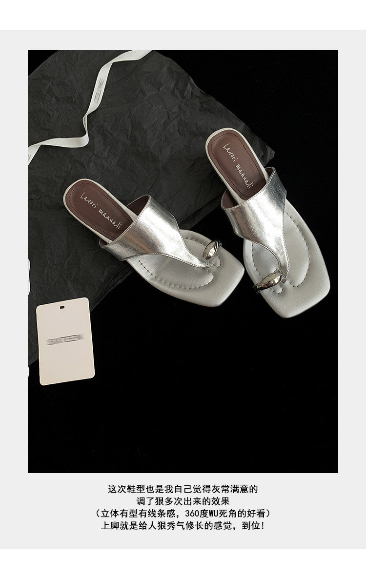 Karin Luna In Stock Spot Goods Clip-toe Square Toe Metal Buckle Minimalist Slippers