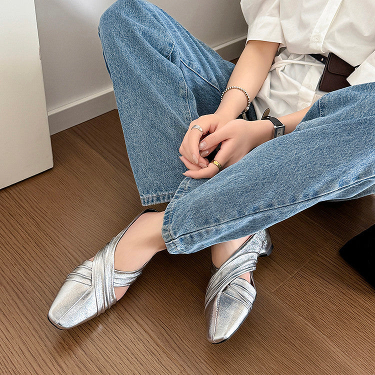 Karin Luna In Stock In Stock Basic Elegant Fairy Style Small Square Toe Sheepskin Slippers