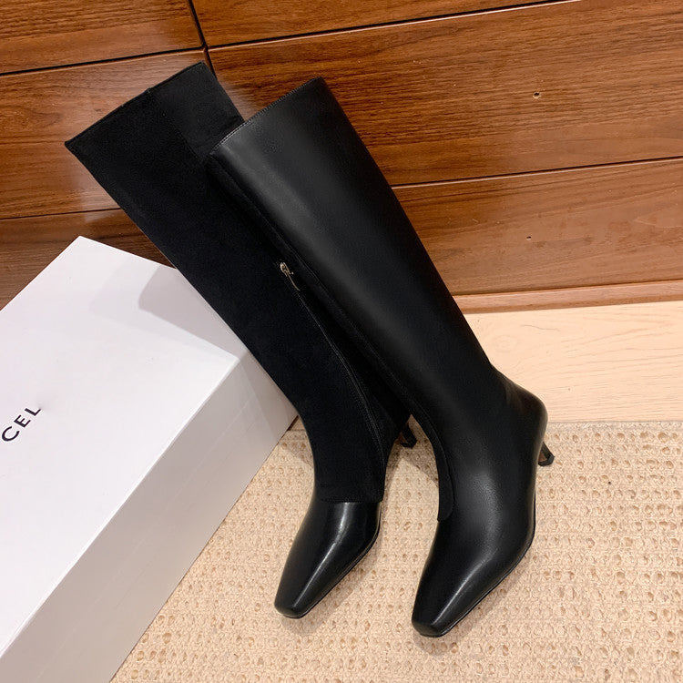 Karin Luna In Stock Spot Goods   Small Square Toe Thin Heel Elegant Slimming Long Boots