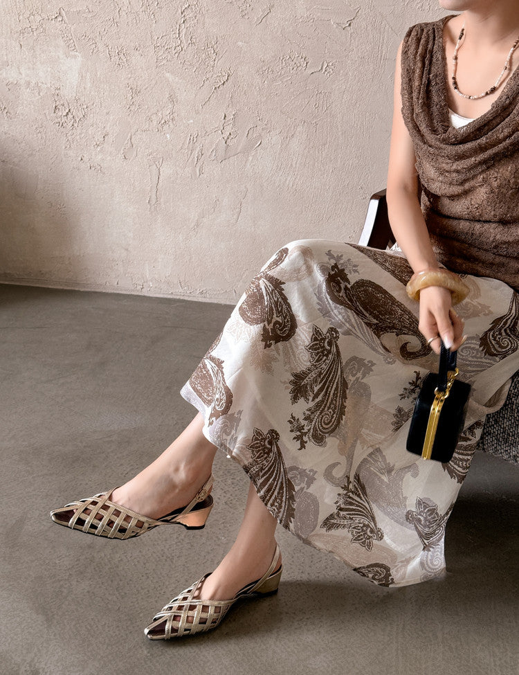 Karin Luna Braided Style ~Cross-woven Pointed Toe Closed-toe Sandals