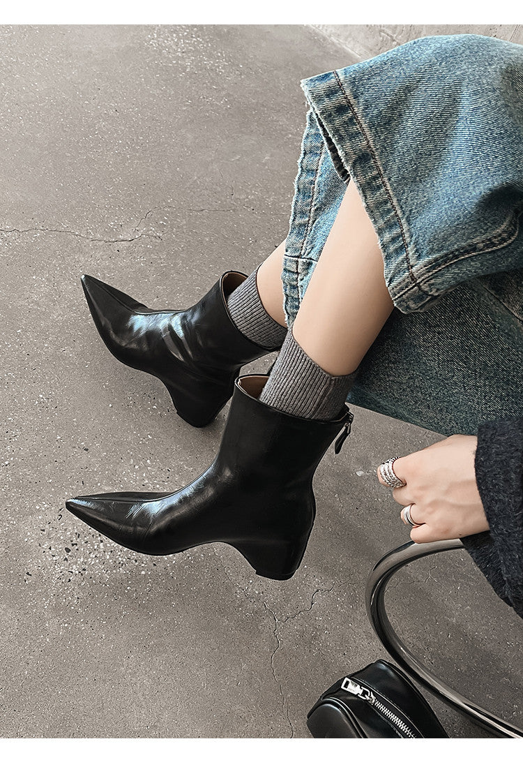 Karin Luna Versatile Elegant Style Pointed Toe Hidden Wedge Short Boots