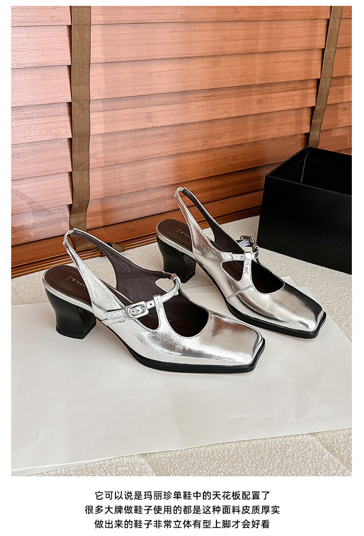 Karin Luna In Stock In Stock  Unique European and American Style Square-Toed Chunky Heel Closed-Toe Sandals