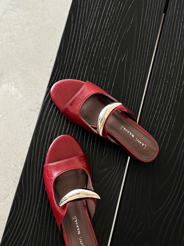 Karin Luna In Stock Spot Goods  Metal Buckle Round Toe Strap Slippers