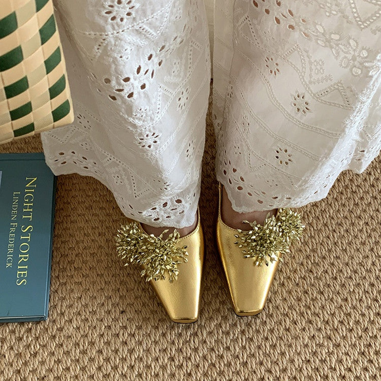 Karin Luna Brilliant Fireworks~Elegant Square-Toed Closed-Toe Chunky Heel Sandals