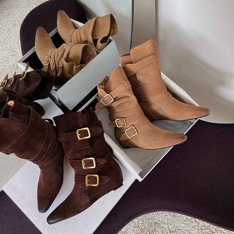 Karin Luna Cow Leather Small Square Toe Belt Buckle Fashion Boots