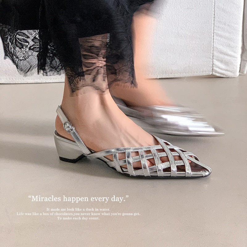 Karin Luna Braided Style ~Cross-woven Pointed Toe Closed-toe Sandals