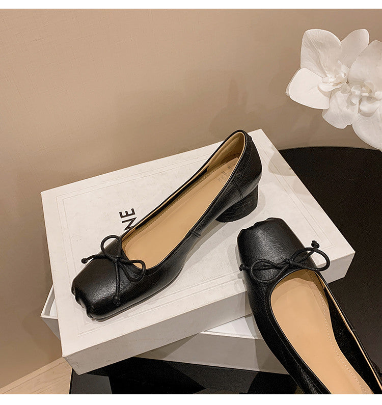 Karin Luna In Stock In Stock ~Full leather inside and out Pig Nose Bow Retro Thick Heel Mary Jane Shoes