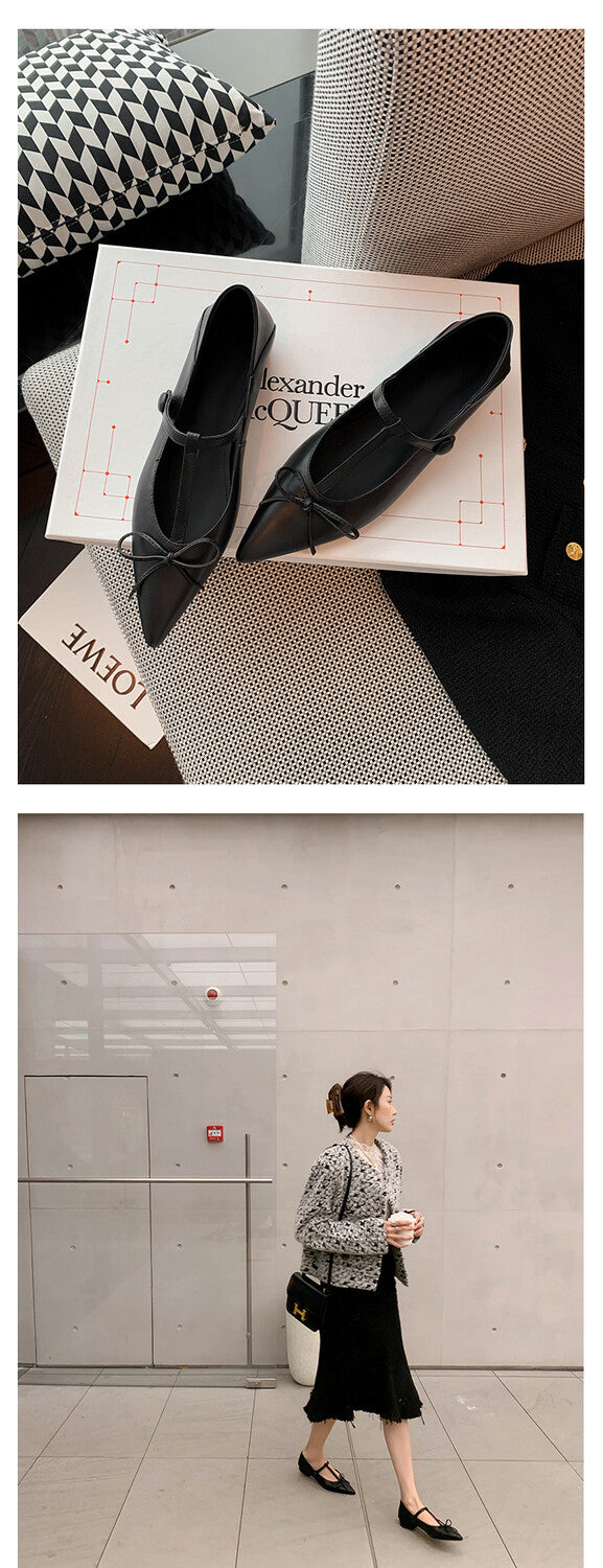 Karin Luna is a perfect Korean drama heroine~French Retro Style Full leather inside and out Pointed Bowknot