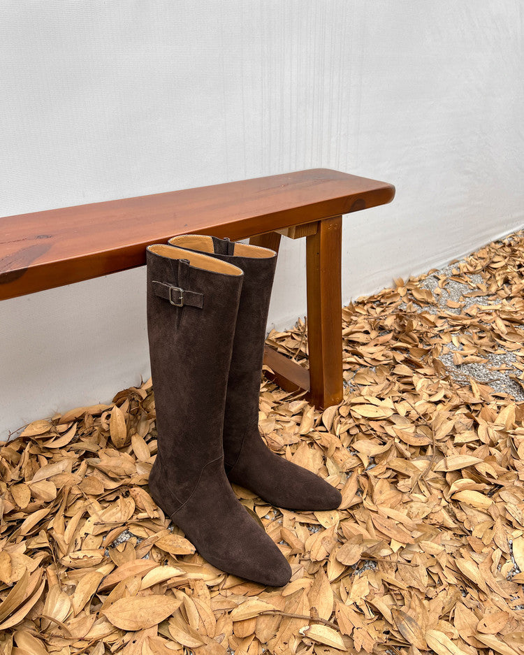 Karin Luna In Stock Spot Goods Vintage Cowhide Leather Chunky Heel Height Increasing Long Boots