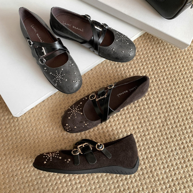 Karin Luna In Stock Spot Goods Studded Rivet Hidden Wedge Mary Jane Shoes