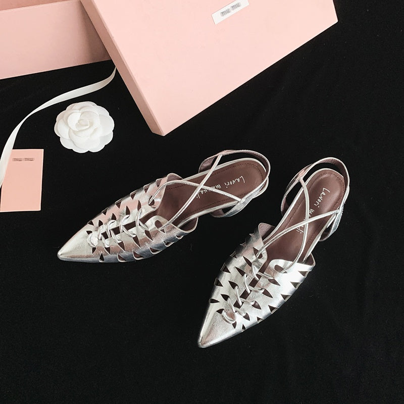 Karin Luna Braided Style ~Cross-woven Pointed Toe Closed-toe Sandals