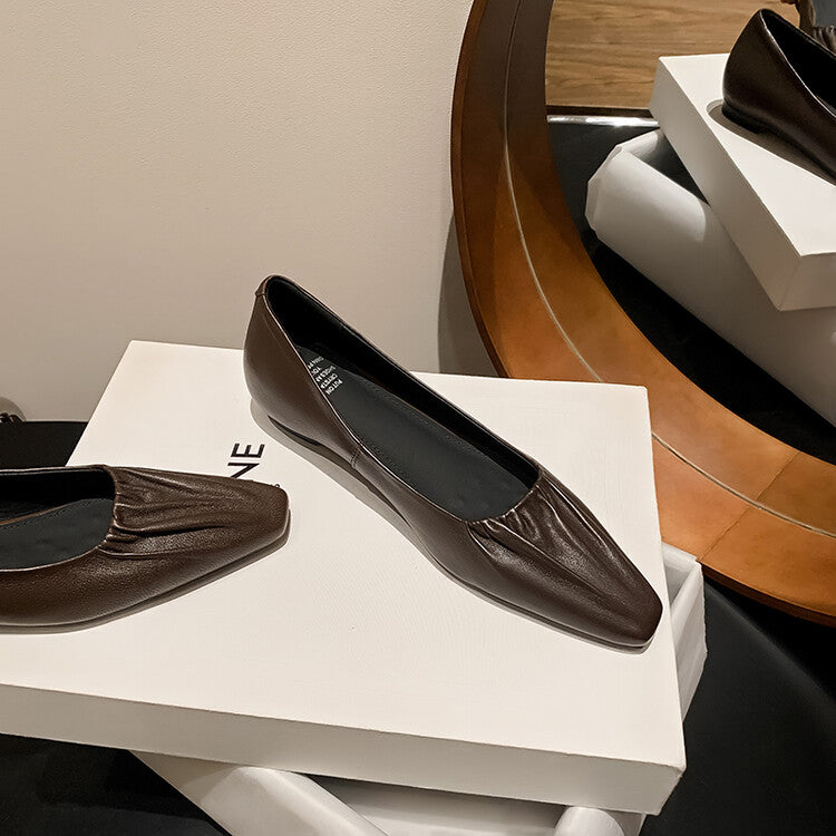 Karin Luna fell in love at first sight~ Spot Goods  Spot Goods Vintage Wrinkled Hollow Soft Sheepskin Elegant Versatile Single Shoes