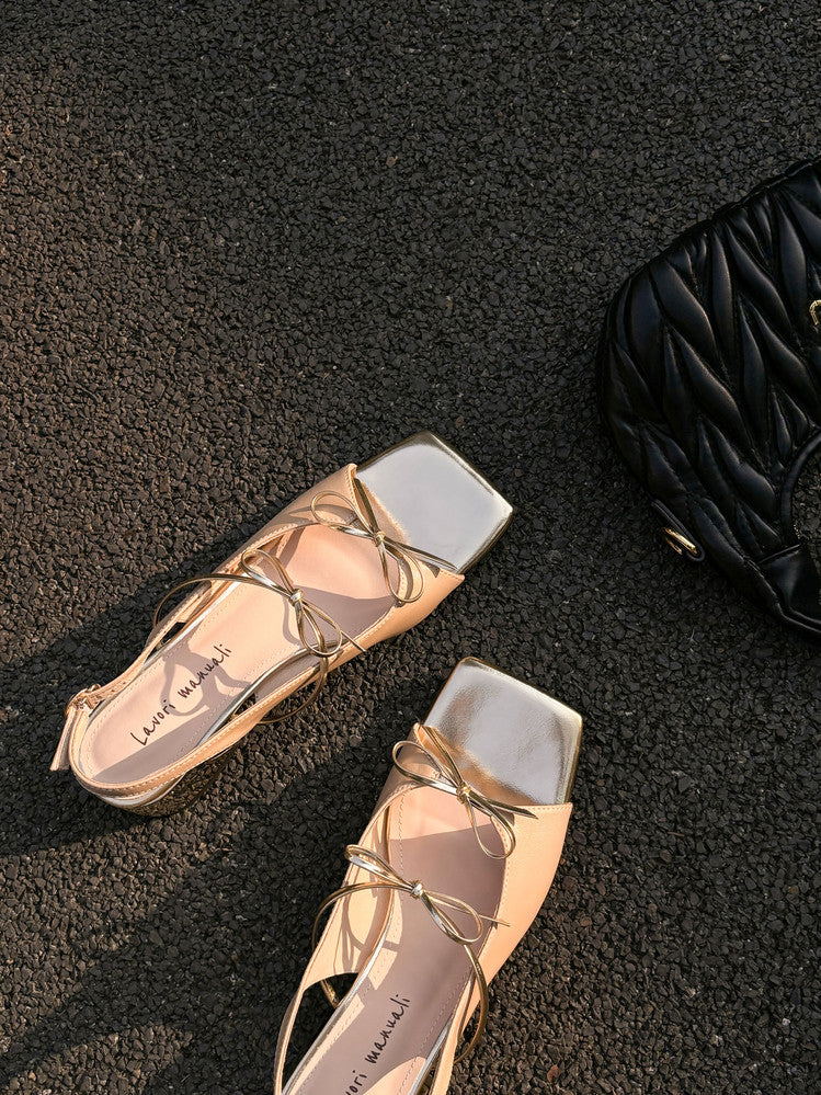 Karin Luna In Stock Spot Goods Square Toe Double Bow Thick Heel Sandals