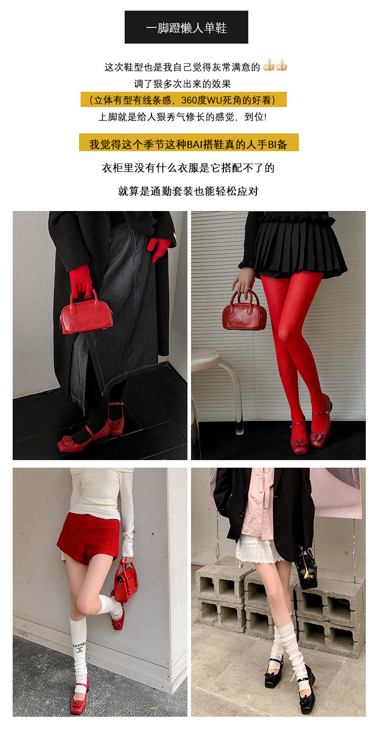 Karin Luna In Stock Spot Goods  Vintage Three-Dimensional Camellia Square-Toed Mary Jane Shoes