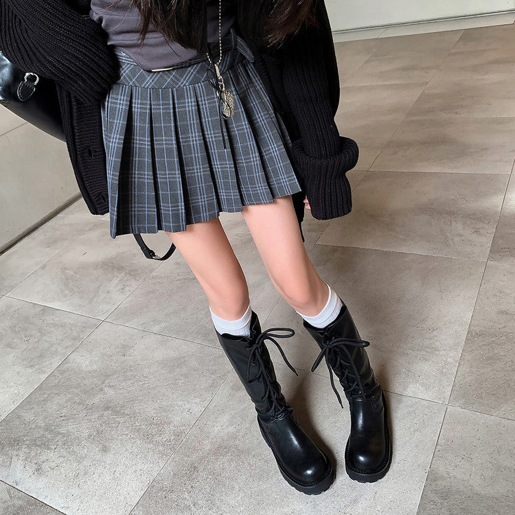 Karin Luna Fashion Style Round Toe Front Lace-up Adjustable Leg Circumference Suitable for both slim and thick legs