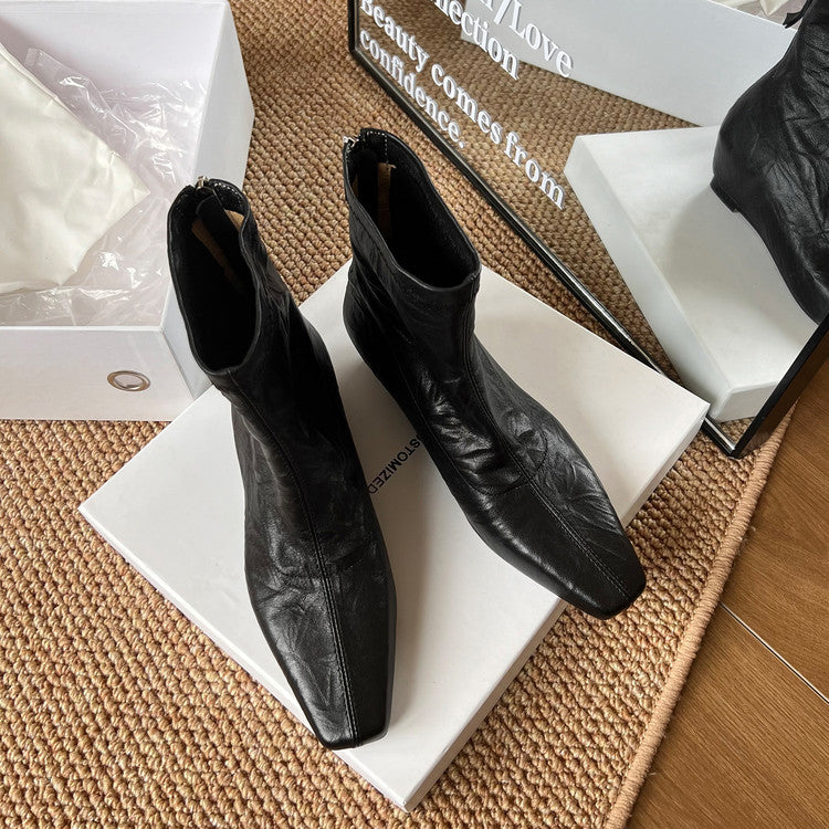 Karin Luna In Stock Spot Goods Slim Series  Hidden Wedge Small Square Toe Back Zipper Short Boots