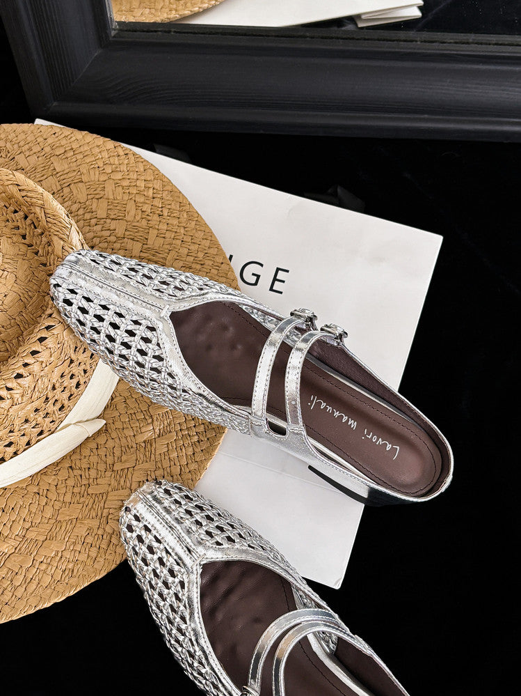 Karin Luna In Stock Spot Goods Hollow Woven One-Strap Closed-Toe Slippers