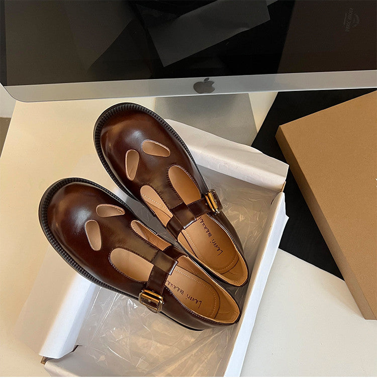 Karin Luna In Stock Spot Goods Minimalist Retro British Style Irregular Hollow Single Shoes