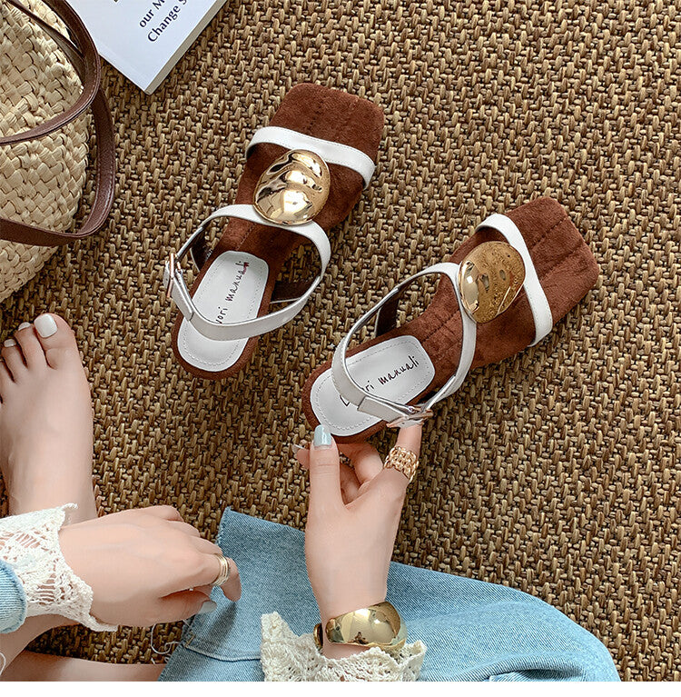 Karin Luna Hot-Selling Fasteners  Irregular Heel Open-Toe Sandals
