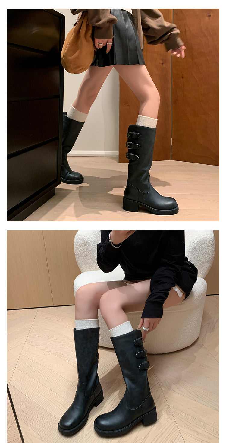 Karin Luna In Stock In Stock Thigh Circumference Belt Buckle Thick Sole Rider Boots